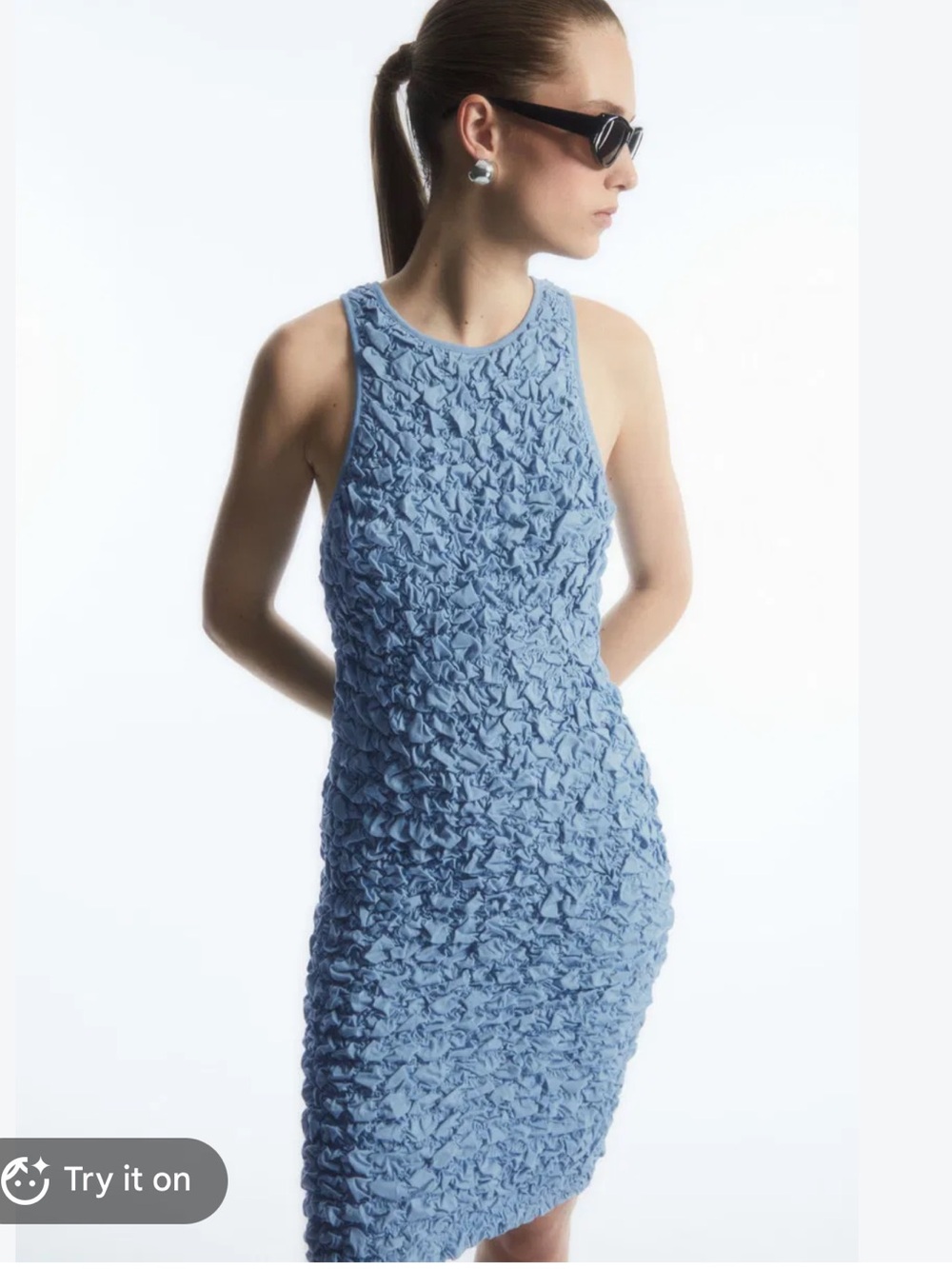 COS light blue smocked mini tank dress